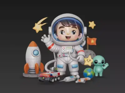 Chibi Space Explorer Kid - Cute Astronaut Boy - 3D Character Low-poly 3D model