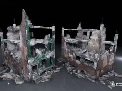 Destroyed Residential Buildings Low-poly 3D model