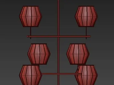 Wide Antique Brass Chandelier and pendant lamps 2 3D model