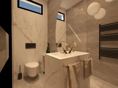 bathroom modern with marble floors and walls 3D model