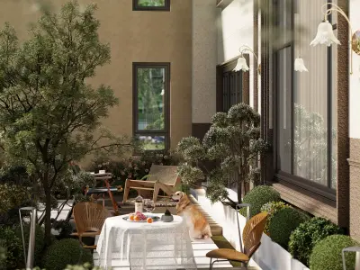 Modern villa outdoor recreation landscaped garden-cr 3D model