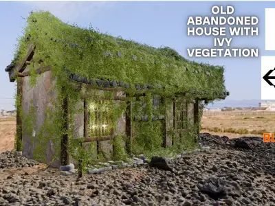 Games Old Abandoned House with Ivy Vegetation Low-poly 3D model