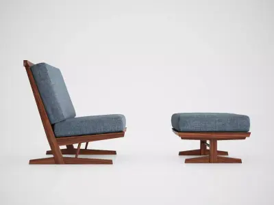 Conoid Cushion Chair and Ottoman George Nakashima Woodworkers 3D model