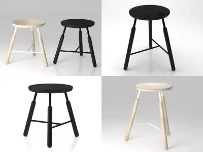 Raft four different stools wood 3D model