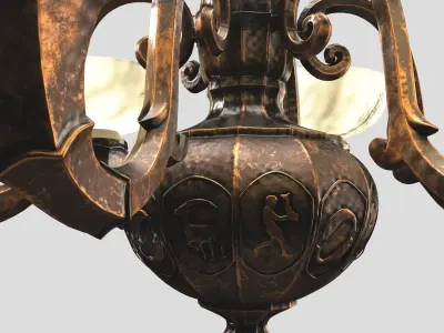 Arts and Crafts Antique 6 Light Copper Chandelier PBR 3D model