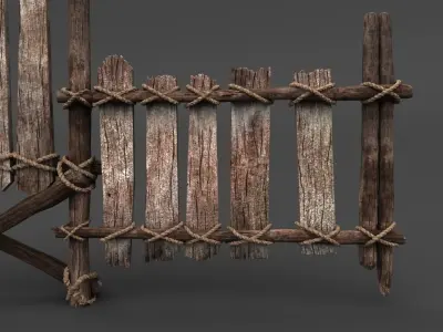 Wooden Fence 3D model 3