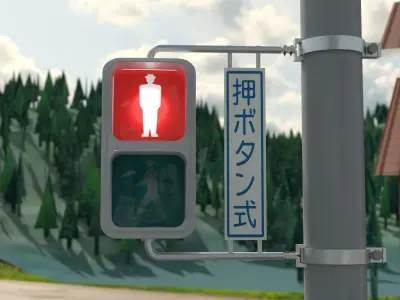 Japanese Crosswalk Signal Incandescent Low-poly 3D model