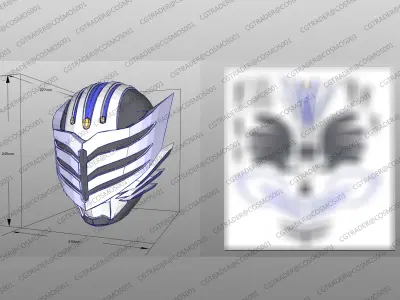 Kamen rider Tiger Helmet paper papekura Low-poly 3D model