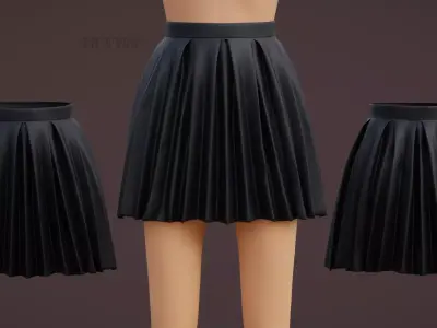 Pleated Leather Mini Skirt 3D model 3D model