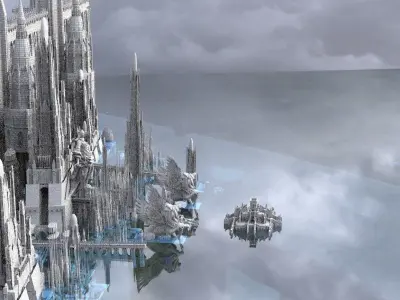 Huge Sci-Fi Future Utopian Aqueduct Arch City 3D model 3D model
