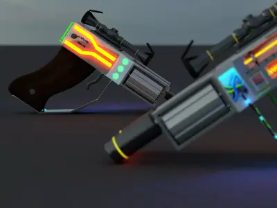 sci-fi futuristic double barrel revolver gun Low-poly 3D model