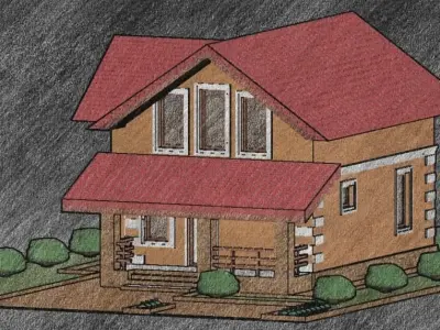 Residential house in the village Low-poly 3D model