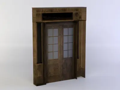 Door wooden with glass panels Low-poly 3D model buy