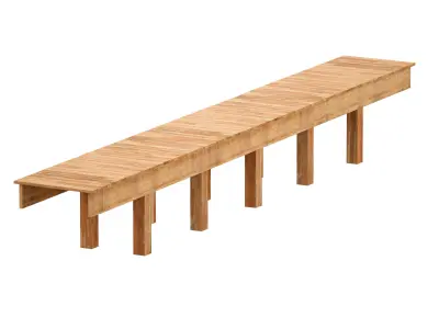 Wooden board bridge across the river 3D model