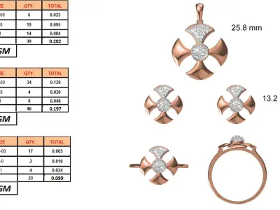 Light wt Ring Earrings Pendant set stl jcd 1-render details 3D print model