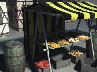 Medieval Market Place Low-poly 3D model