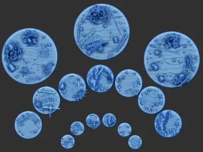 PACK 2 - 16 MINIATURE BASES 25mm 50mm and 100mm 3D Print Ready 3D print model