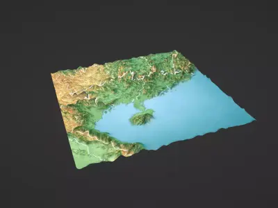 South China Map Topography Low-poly 3D model