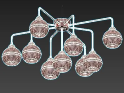 freya chrome ceiling light with six glass globes 3D model