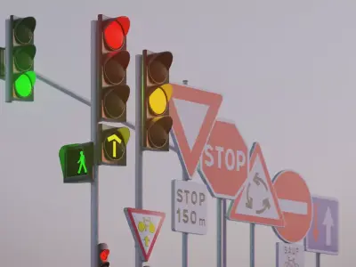 Traffic Lights and French Road Signs 3D model