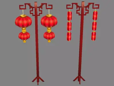 Ancient Chinese Street Lamps-Festival Lantern Low-poly 3D model