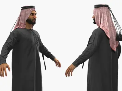  Arabian Man in Black Kandura A Pose 