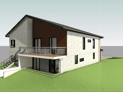 Modern Two-Storey House Exterior 3D Model with Materials Low-poly 3D model