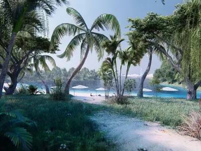 Mixed use urban design animated with 3d grass 3D model