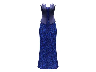 Navy Layered Neck Line Peplum Waistline Trumpet Skirt Gown Dress Low-poly 3D model