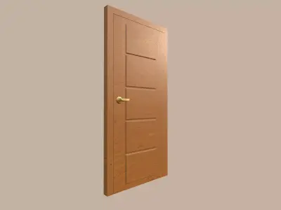 Wooden Interior Door with Golden Handle 3D model