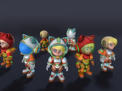 Astronaut Girl Modular Low-poly 3D model