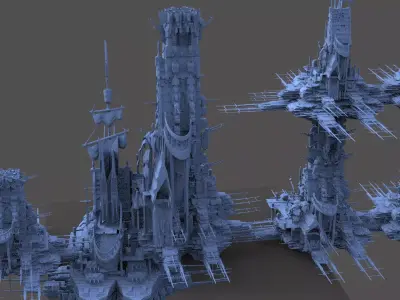 Tribal City Island beach Towers 3D model