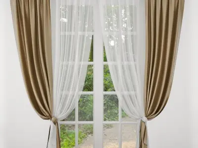 Curtain living room with curtains 3D model