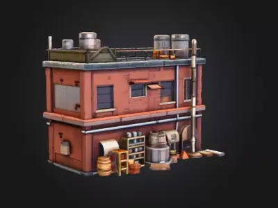 Industrial Rooftop Scene Low-poly 3D model
