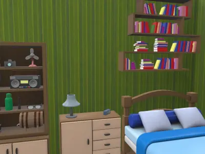 Isometric cartoon bedroom 01 3D model