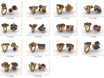 ring 93 pieces drawing 3d rihone ring rings ring models gold 3D print model