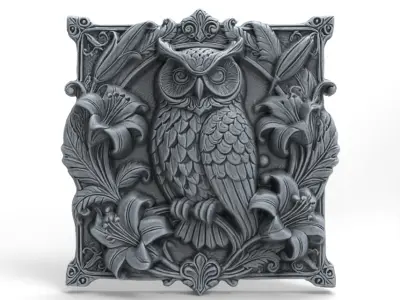 Owl Bas-Relief 3D Model for CNC Carving and 3D Printing 3D print model