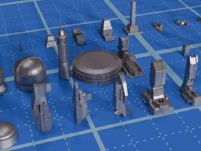 35 Custom Sci Fi Buildings Kitbash  3D model