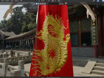 Chinese traditional embroidery golden dragon queen party dress Low-poly 3D model