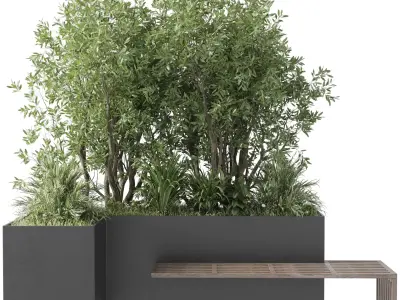 Urban Environment - Urban Furniture - Green Benches  3D model