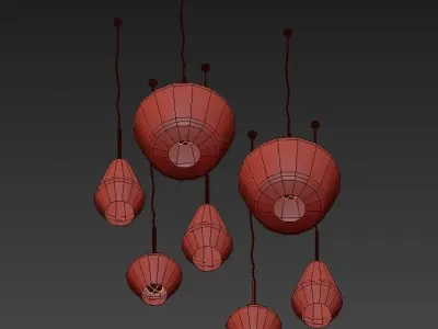 Sculptural five glass pendant lights hanging from wall 3D model