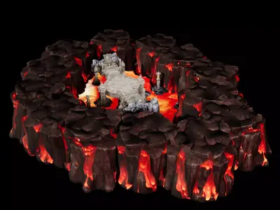 Stylized Lava Canyon Arena - Game-Ready Volcanic Map 3D model
