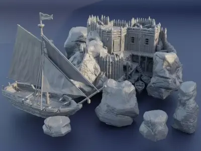 Small Pirate Cove  Tabletop Terrain 28 mm 3D print model