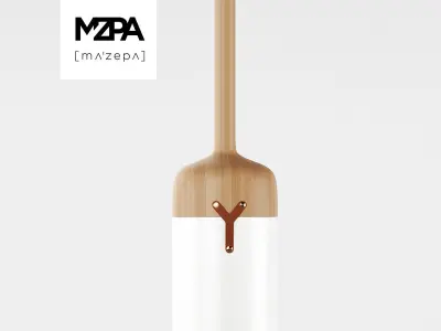 Nut C collection pendant light with wooden handle 3D model