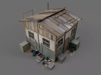 Post-Apocalypse Wooden House Low-poly 3D model