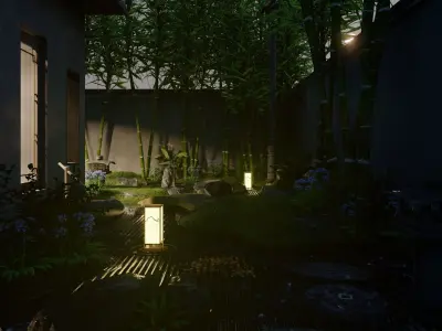 Elegant and classical Chinese Japanese style small courtyard 3D model