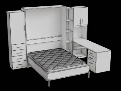 White Cabinet Light White Wood Wall Bed Opened Low-poly 3D model