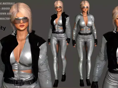 3D REALISTIC RIGGED CHARACTER - SCI-FI OUTFIT - BROWN CURVY BODY Low-poly 3D model