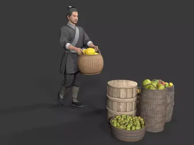 Asian Ancient street stalls Low-poly 3D model