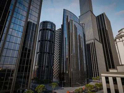 CITY SCENE SET SKYSCRAPER Low-poly 3D model